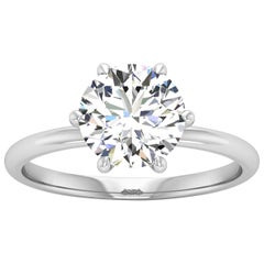 14 Karat Gold Six Prong Solitaire 2 Carat Round Brilliant Diamond I SI2 GIA