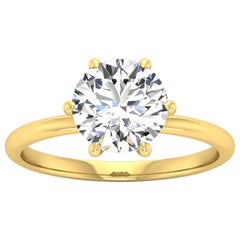 14 Karat Gold Six Prong Solitaire 2 Carat Round Brilliant Diamond I SI2 GIA