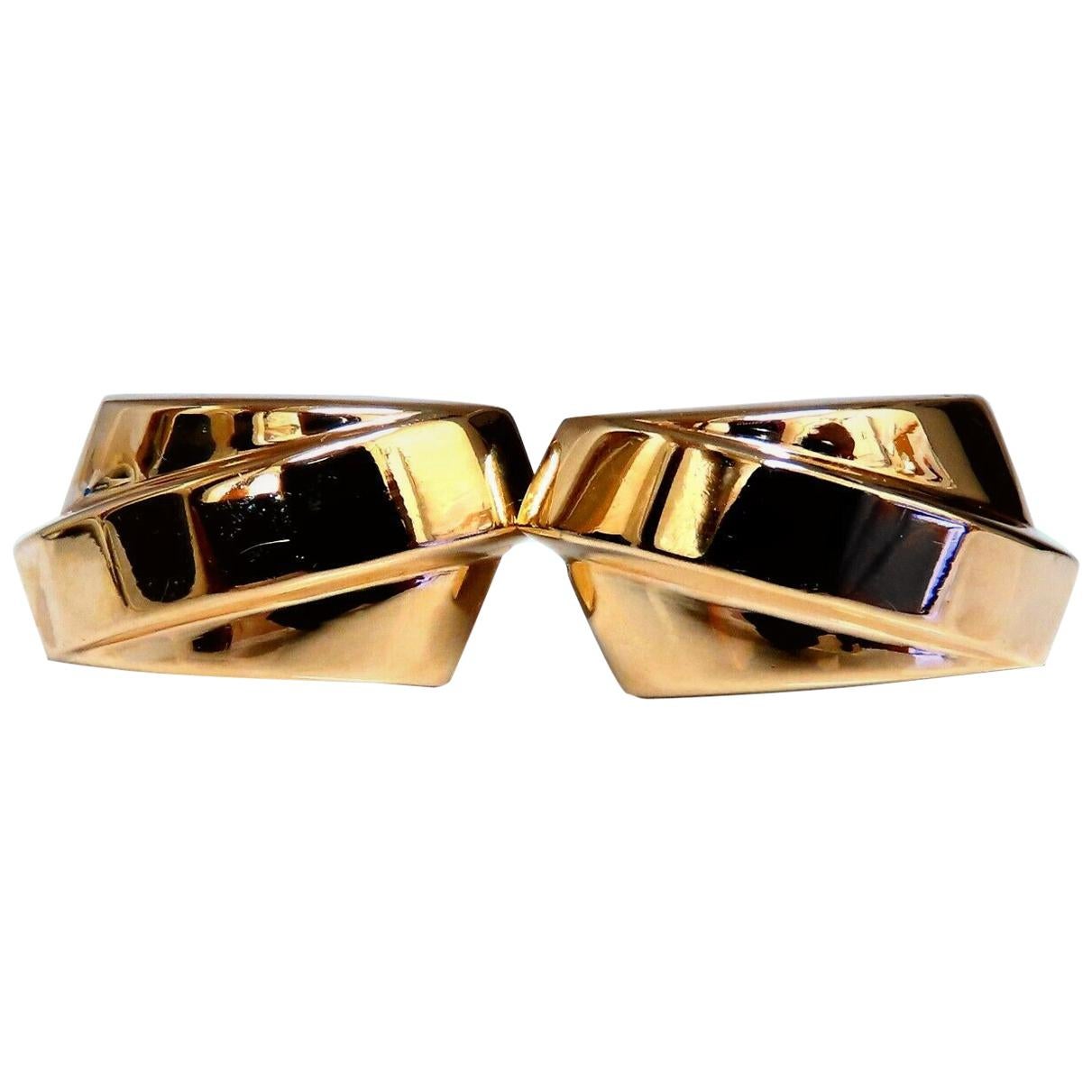 14 Karat Gold Slant Row Clip Earrings