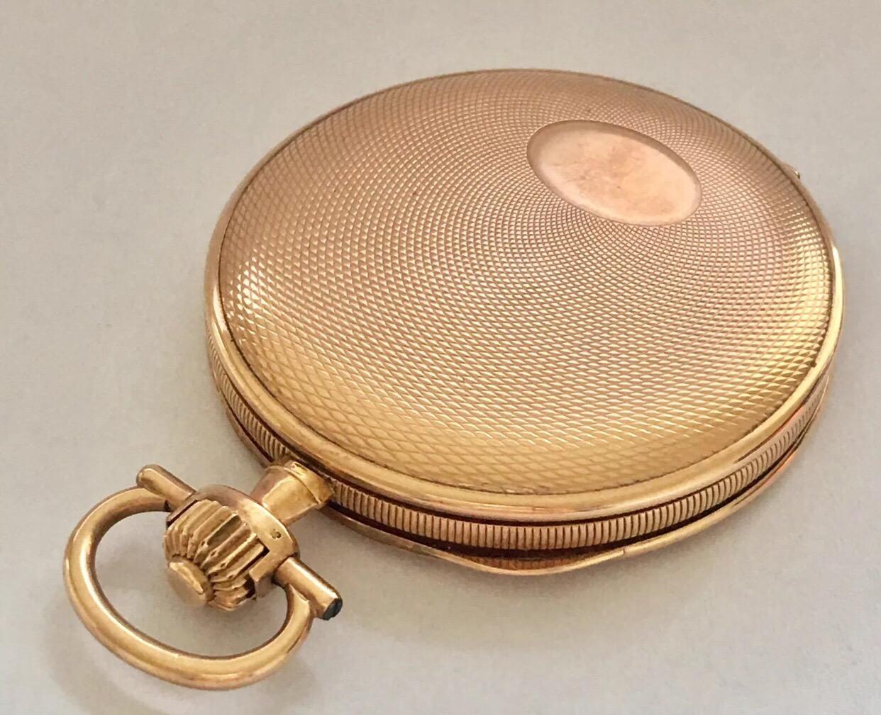 14 Karat Gold Slim Full Hunter Cased Audemars Freres Geneve Dress Pocket Watch For Sale 4