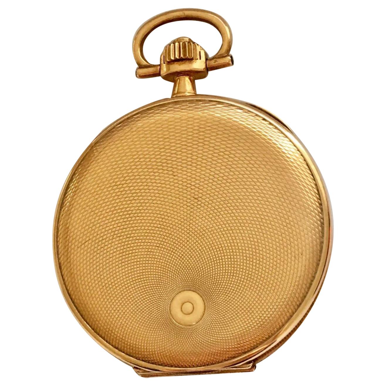 This very fine antique dress pocket watch features a double full hunter case with elegant engine turned decoration. With its beautiful gold dial and numeric numbers and a seconds sub-dial. The movement is stem wound, stem set, completely gilt The