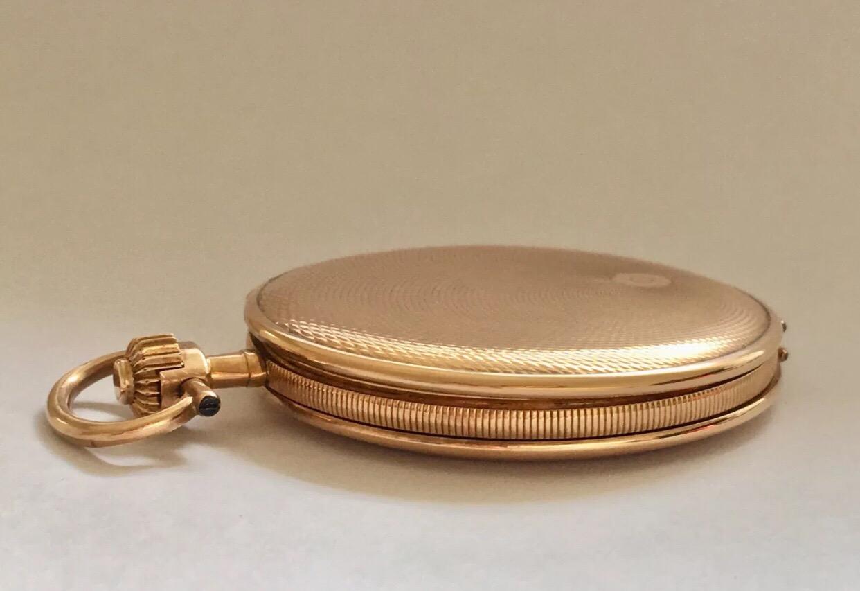 14 Karat Gold Slim Full Hunter Cased Audemars Freres Geneve Dress Pocket Watch For Sale 2