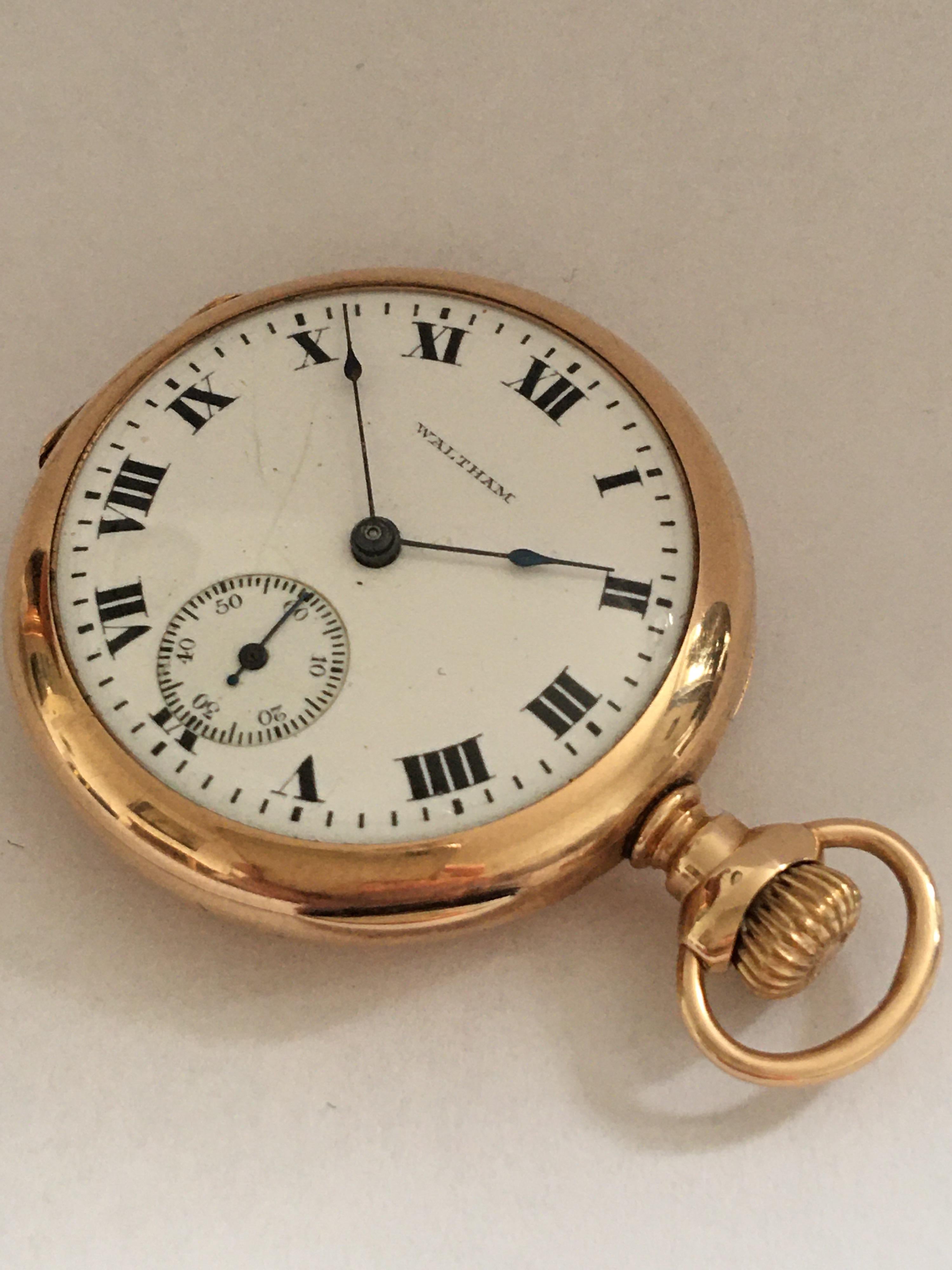 14 Karat Gold Small A.W.W. Co. Waltham Mass Pocket / Fob Watch For Sale 7