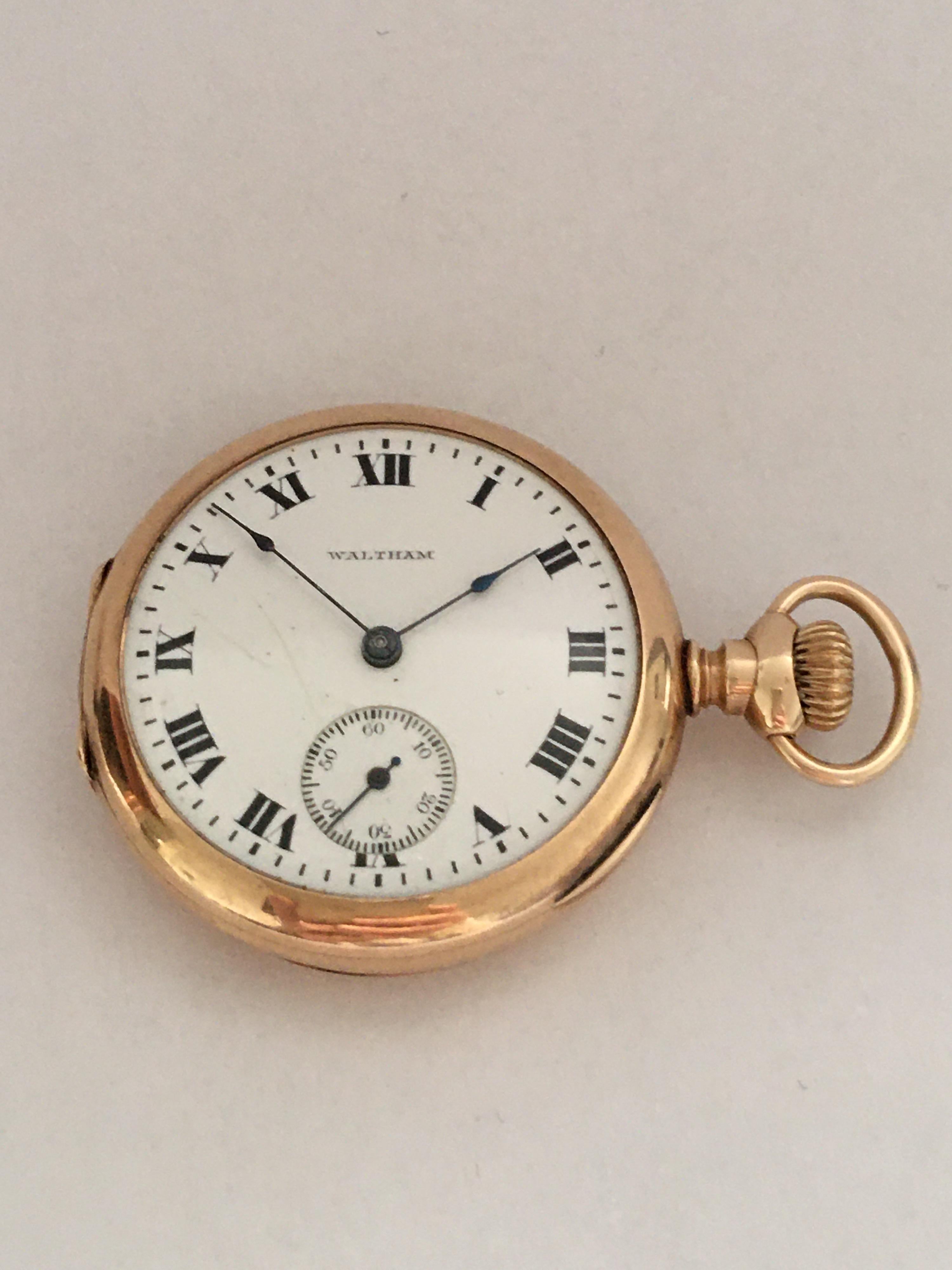 14 Karat Gold Small A.W.W. Co. Waltham Mass Pocket / Fob Watch For Sale 2