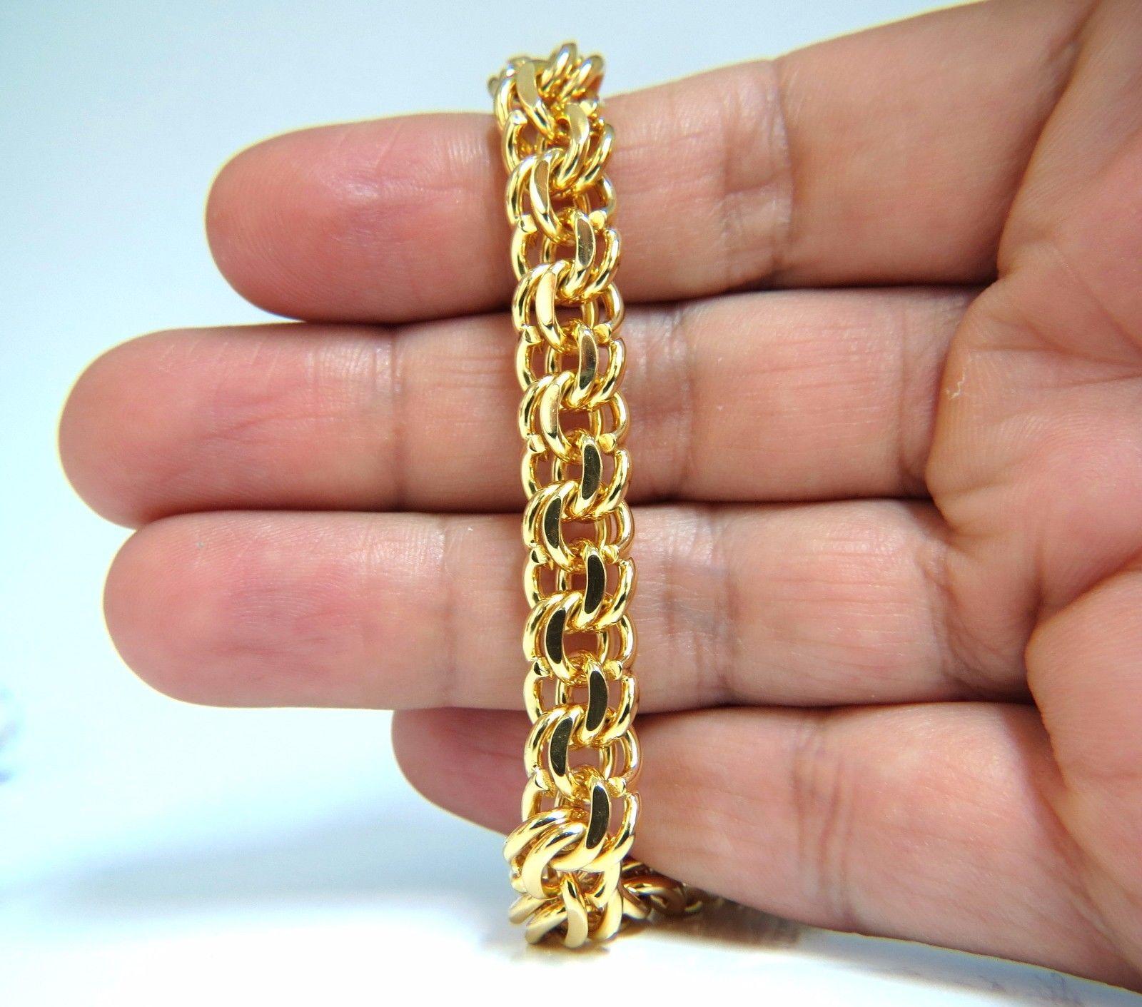Solid, Durable chain Link Charm Bracelet

Smooth & High Shine

7 inch / wearable length

38.3 Grams.

9.4mm wide links

14kt yellow Gold.

Secure & Comfortable clasp