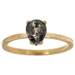 14 Karat Gold Solitär Birne Salz und Pfeffer Diamant Ring Center 1,12 Karat