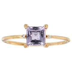 14 Karat Gold Square Lavender Sapphire Rustic Diamond Ring Center, 4/5 Carat