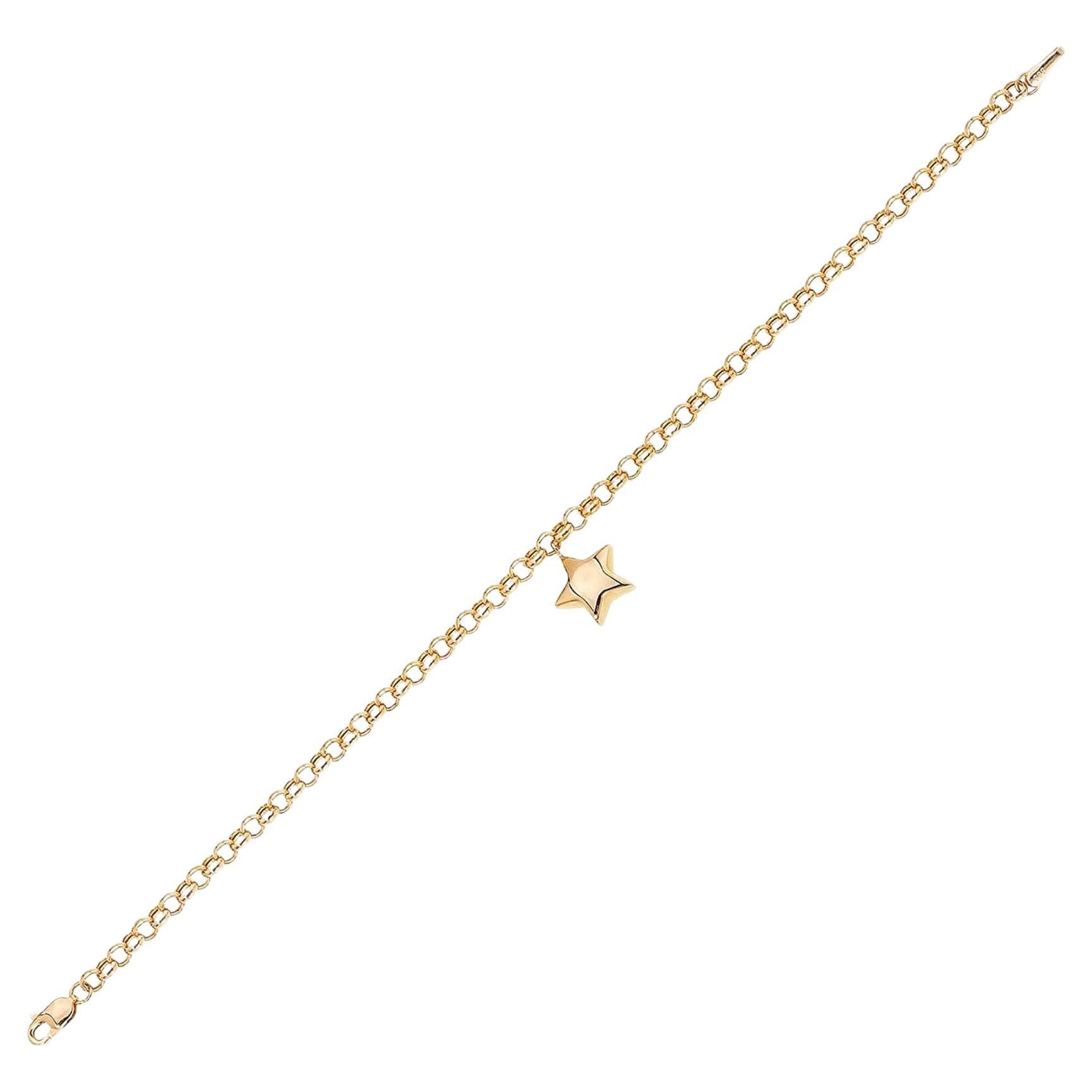 14 karat gold Star Charm Bracelet. Chain Bracelet with Star shaped pendant. For Sale