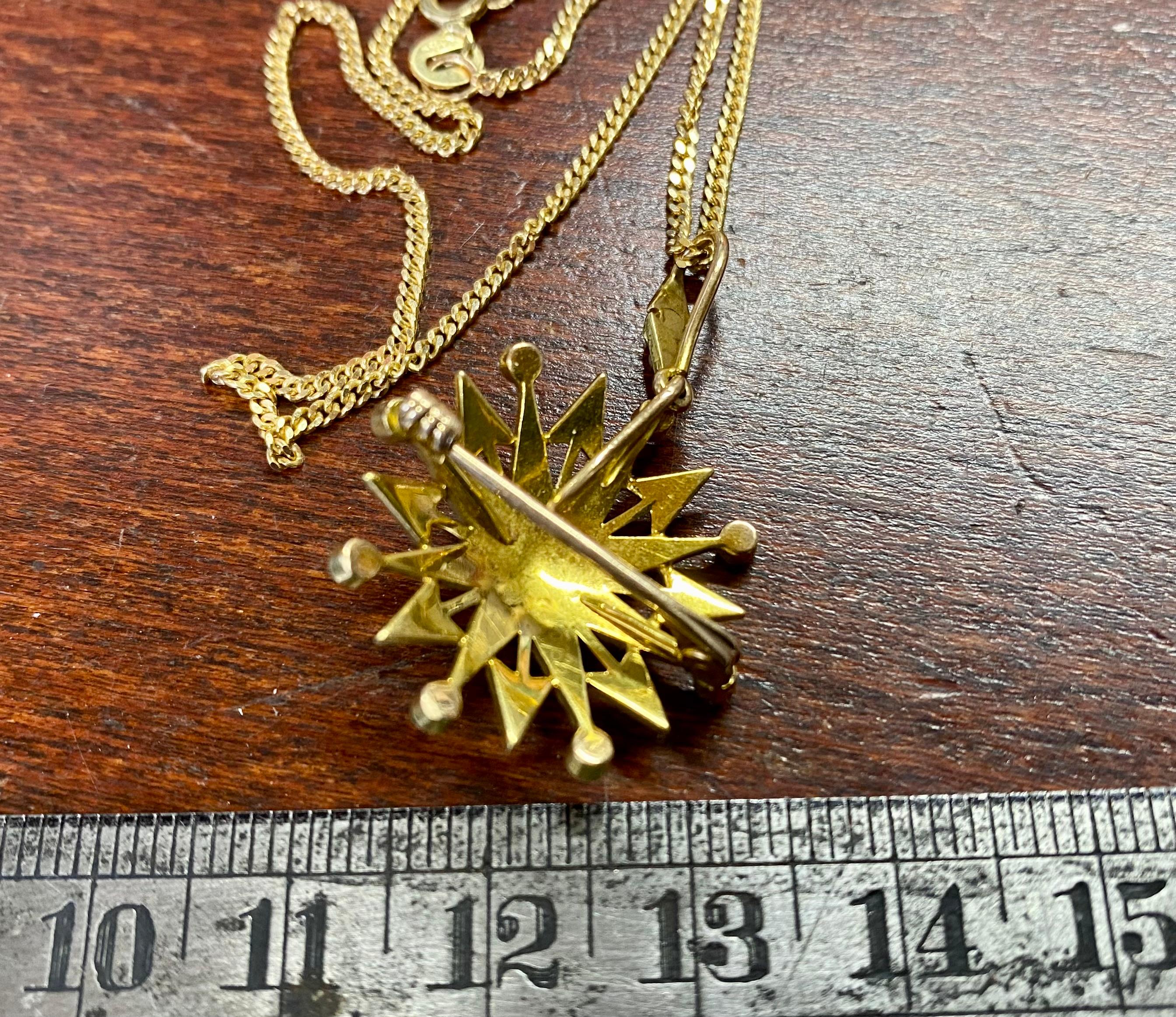 Pear Cut 14 Karat Gold Star Pendant with Pearls. For Sale