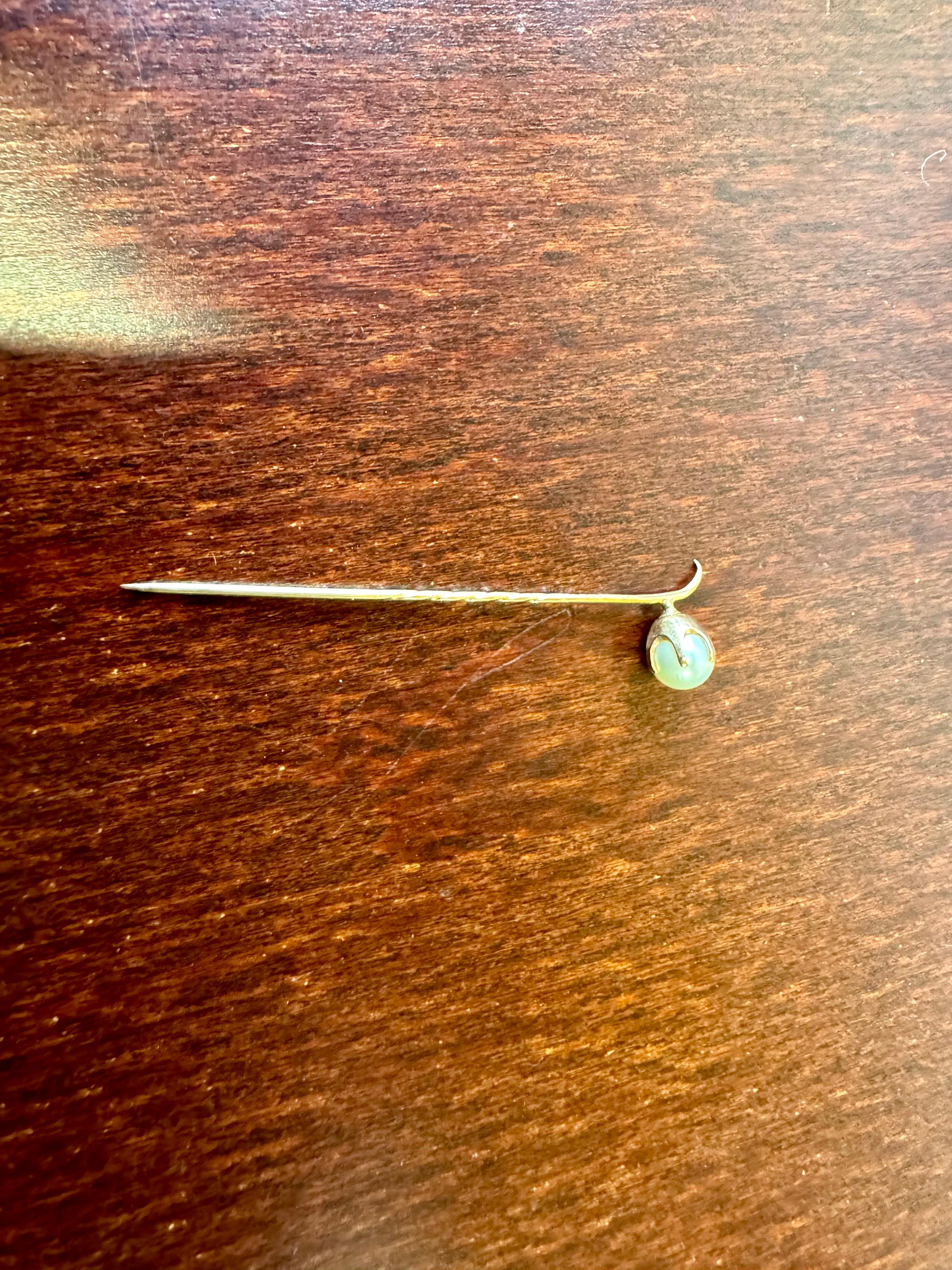 Uncut 14 Karat Gold Stick Pin with bead Made in Finland For Sale