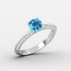 14 karat Gold Swiss Blue Topaz Ring / Diamond Solitaire Ring / Ring for Her
