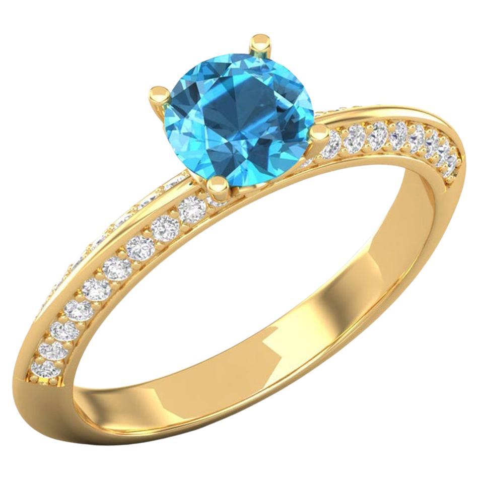 Bague en or 14 carats avec topaze bleue suisse / bague solitaire avec diamant / bague pour elle