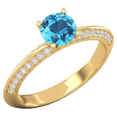 14 Karat Gold Schweizer Blauer Topas Ring / Diamant Solitär Ring / Ring für Her