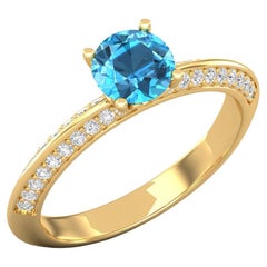 Anillo de oro de 14 quilates con topacio azul suizo / Anillo solitario con diamantes / Anillo para ella