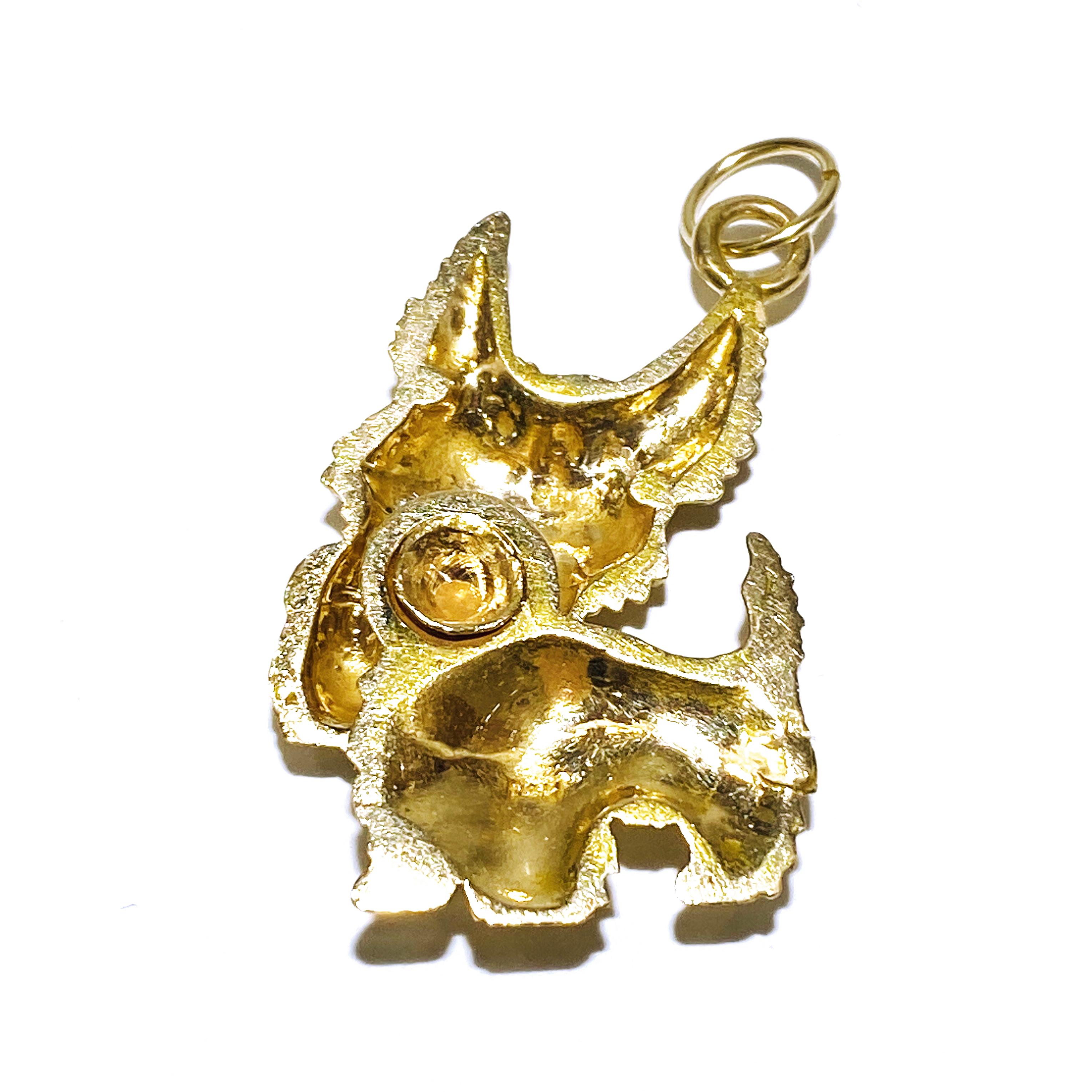 Round Cut Yellow Gold Terrier Dog Hinged Pendant For Sale