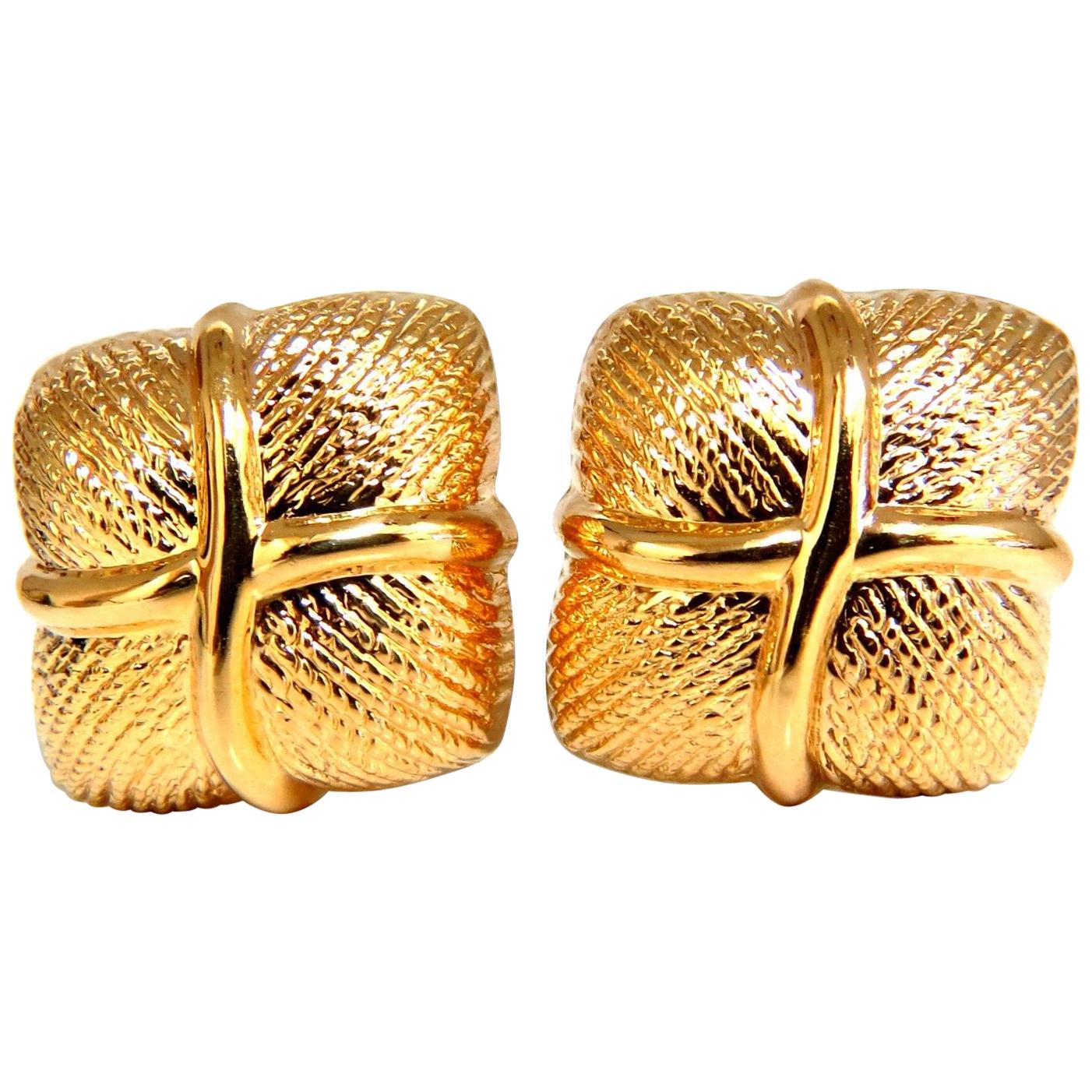 14 Karat Gold Textured Clip Earrings For Sale