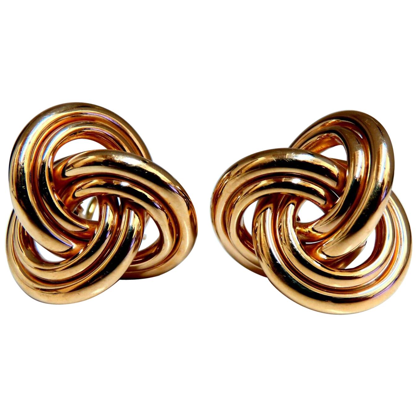 14 Karat Gold Textured Interlocking Tri Tubular Clip Earrings