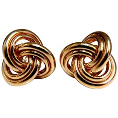 14 Karat Gold Textured Interlocking Tri Tubular Clip Earrings