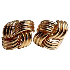 14 Karat Gold Textured Interlocking Tubular Quad Clip Earrings