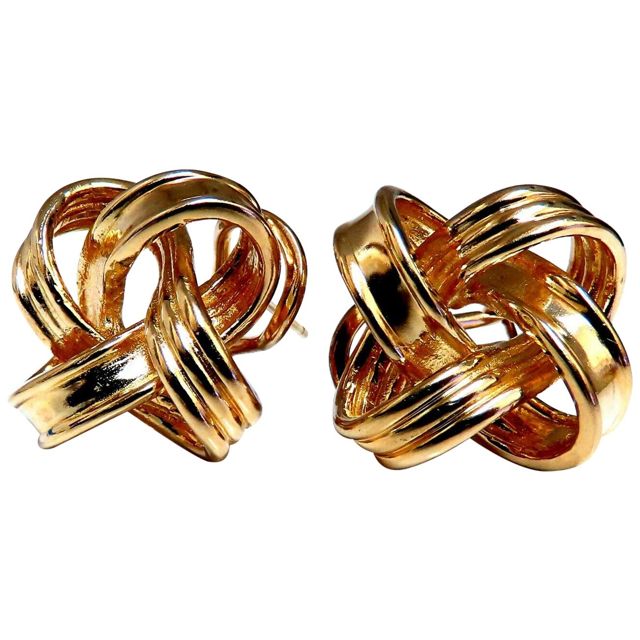 14 Karat Gold Textured Inverted Knot Clip Earrings For Sale