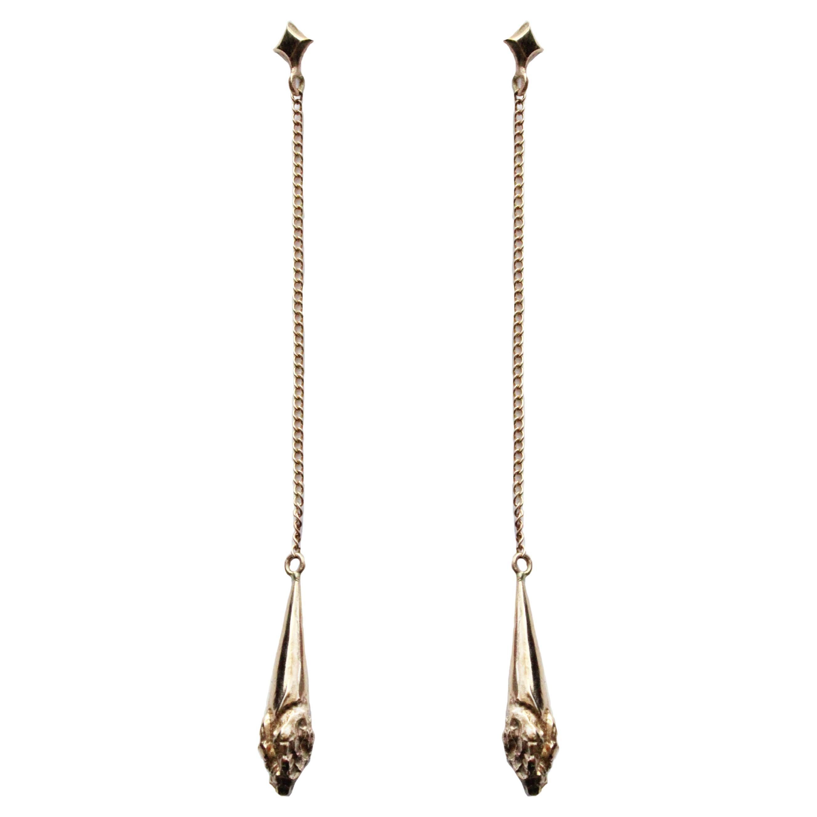14 Karat Gold Textured Pendulum Drop Earrings For Sale