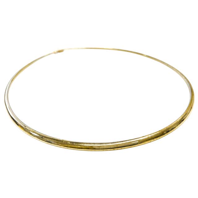 14 Karat Gold Omega Diamond Necklace For Sale at 1stDibs