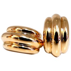 14 Karat Gold Three-Row Semi Hoop Textured Clip Earrings