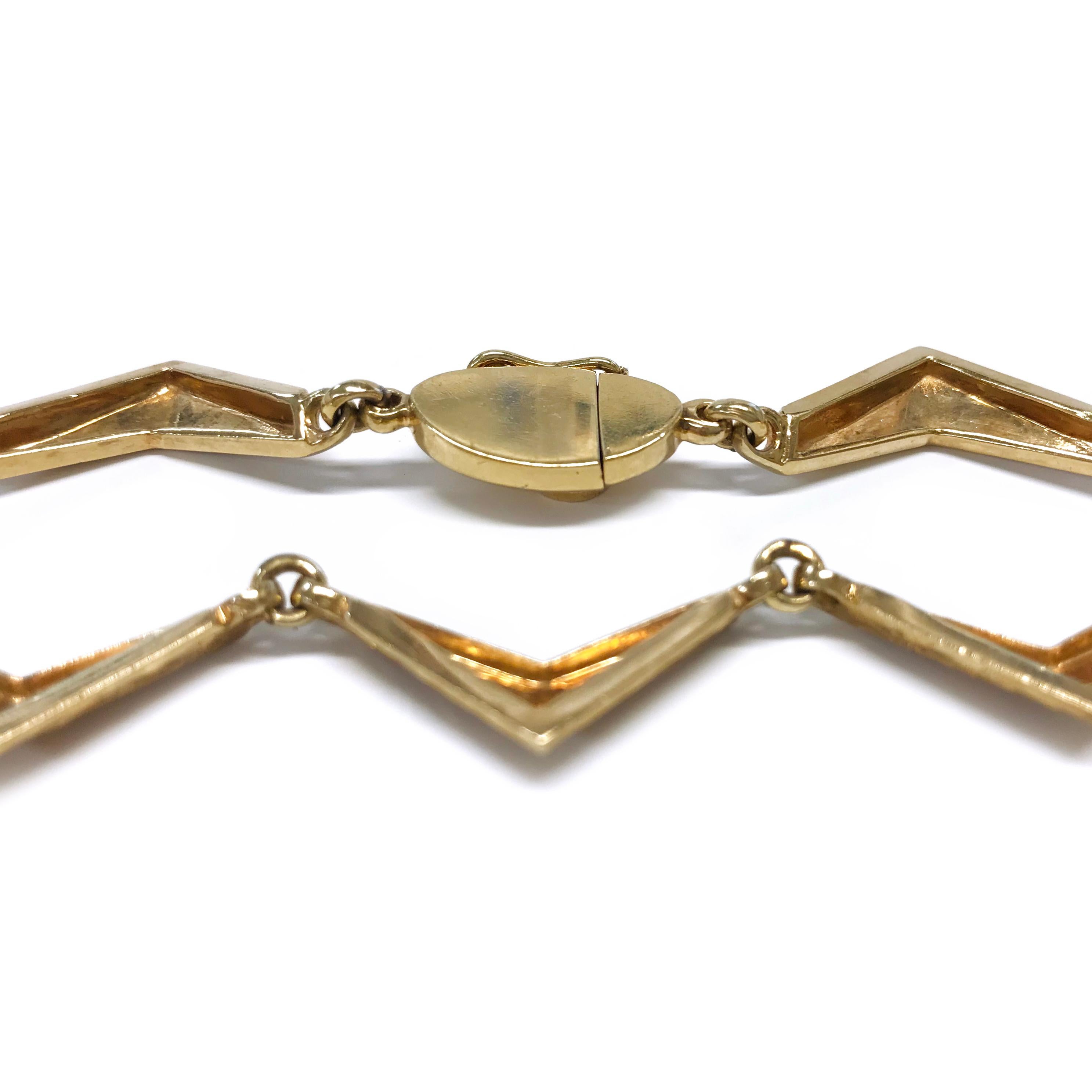Retro 14 Karat Gold Triangle Link Necklace For Sale