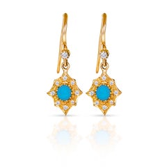 14 Karat Gold Turquoise and Pave Diamond Earring Suneera