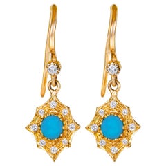 14 Karat Gold Turquoise and Pave Diamond Earring Suneera