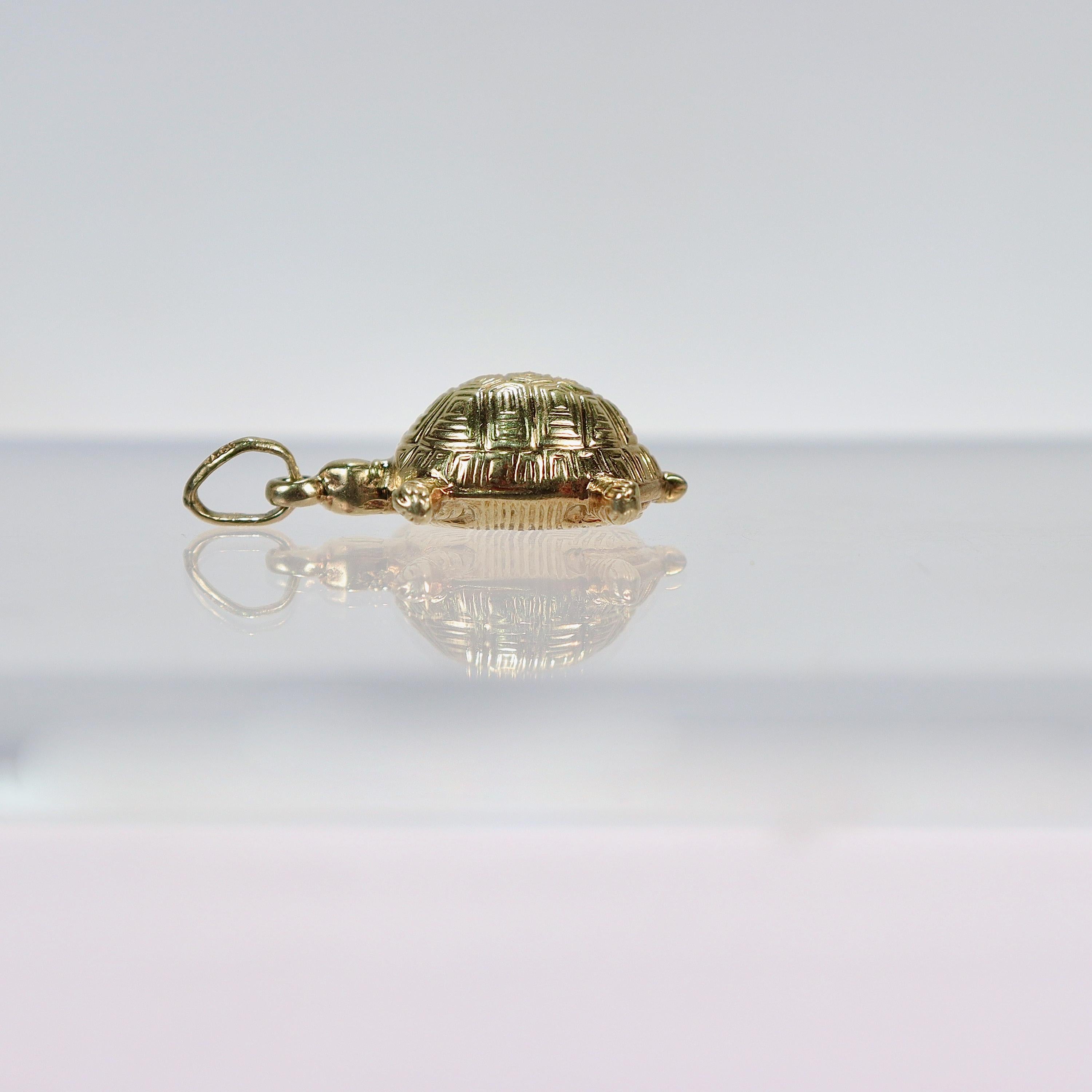 Women's or Men's 14 Karat Gold Turtle Pendant or Charm for a Bracelet  For Sale