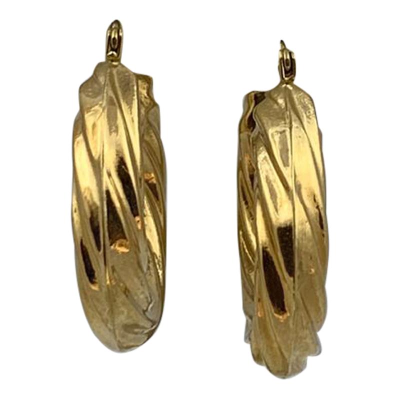 14 Karat Gold Twist Hoop Earrings, 4.9 Grams For Sale