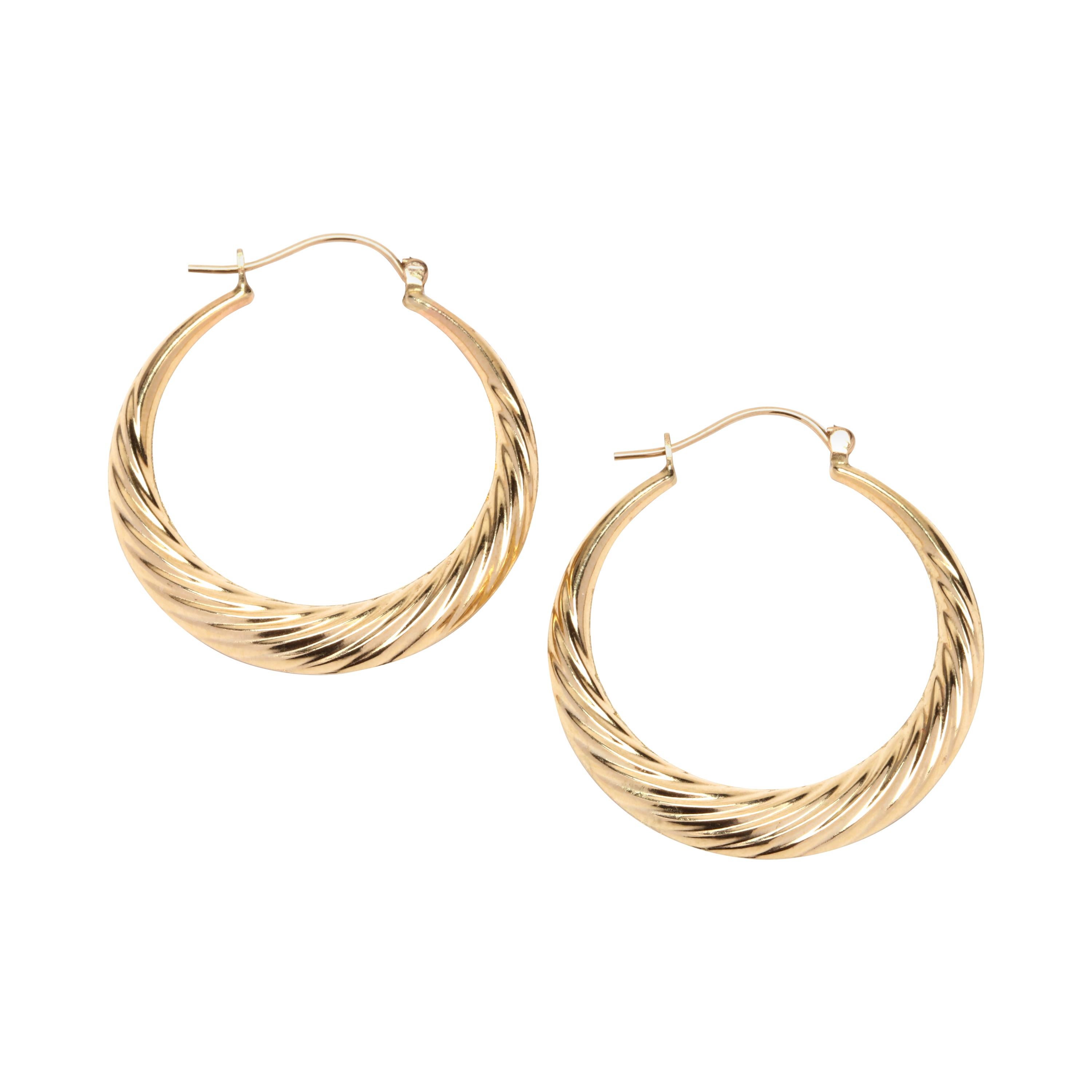 Large Hammered Gold Twist Hoop Earrings For Sale at 1stdibs