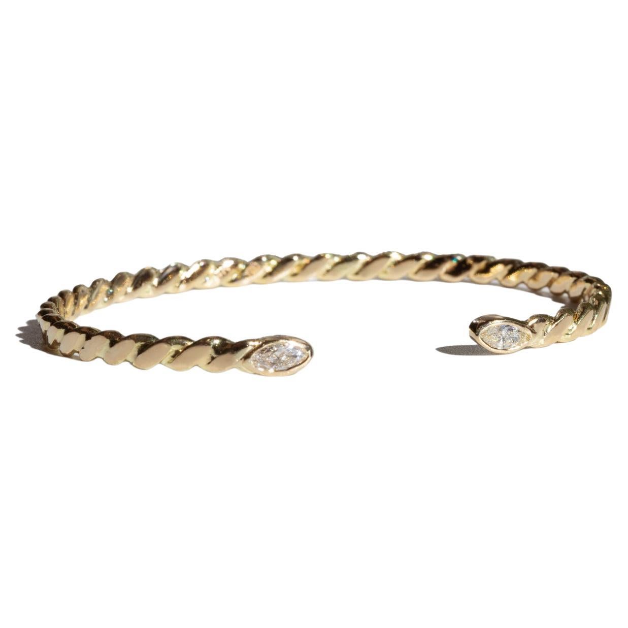 14 Karat Gold Twisted Wire Bracelet with Marquise Diamonds by Mon Pilar 