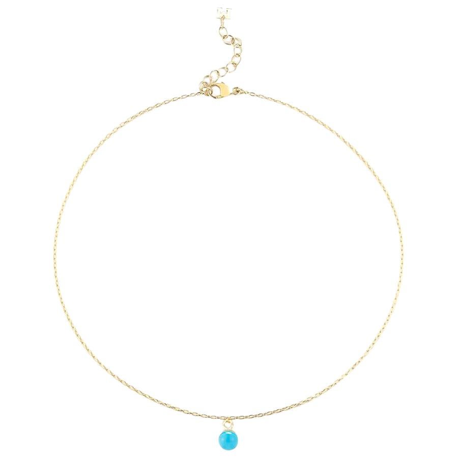 14 Karat Gold Uni Turquoise Chain Anklet For Sale