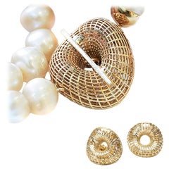 Collier et clous d'oreilles en or 14 carats, ensemble unique de perles d'eau douce et de perles