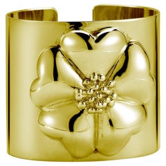 Bracelet manchette large fleur en or 24 carats et vermeil