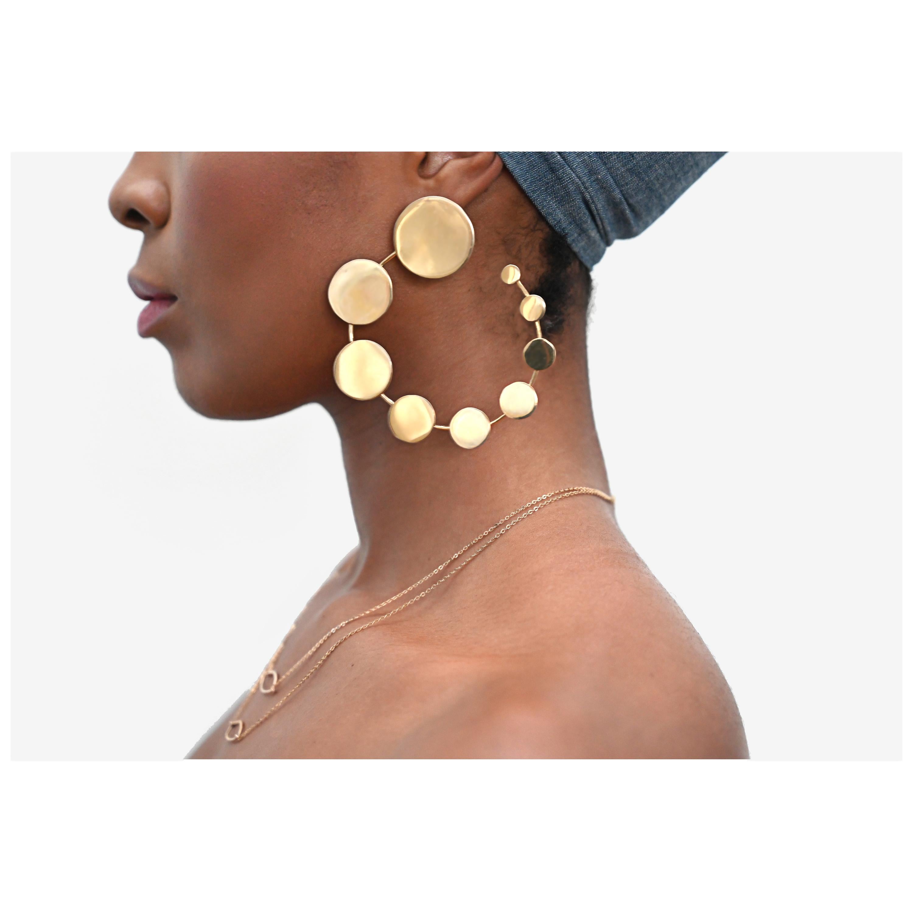 Made by Malyia 14 Karat Gold Vermeil Progression Disk Hoop Earring For Sale