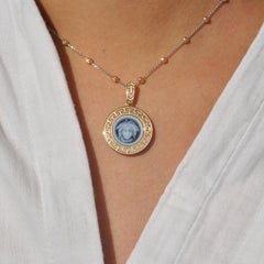 14 Karat Gold Versace Design Medusa Cameo Greek Design Casing Pendant Necklace