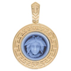 14 Karat Gold Versace Design Medusa Cameo Greek Design Casing Pendant Necklace