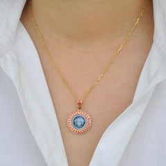 14 Karat Gold Versace Design Medusa Cameo Greek Design Enamel Pendant Necklace