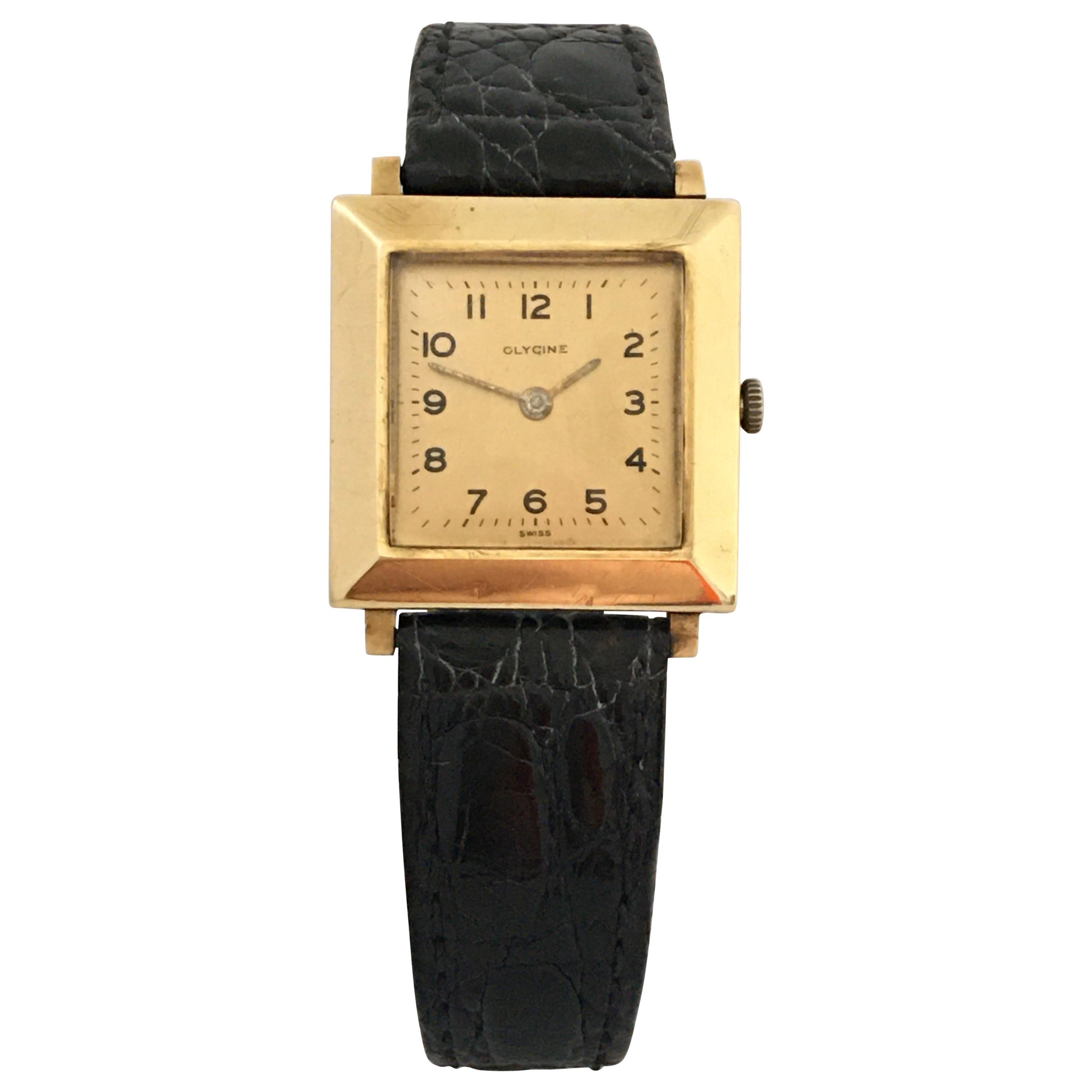 14 Karat Gold Vintage 1940s Glycine Swiss Watch For Sale