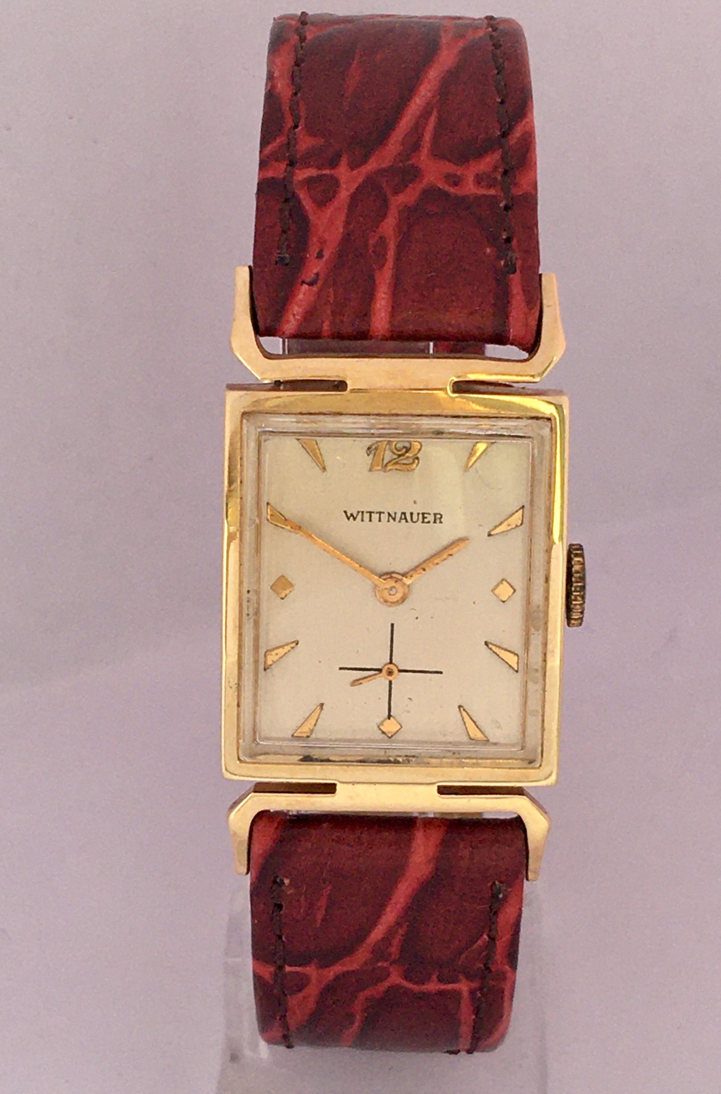 14 Karat Gold Vintage 1940s Wittnauer Mechanical Watch 4