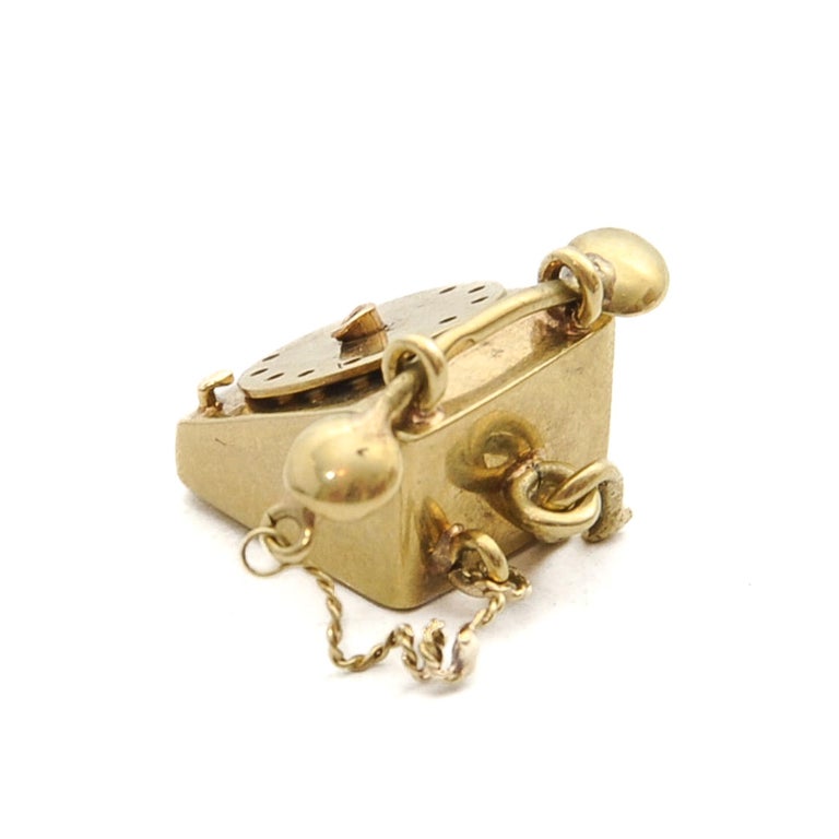 14 Karat Gold Vintage Telephone Charm Pendant For Sale at 1stDibs