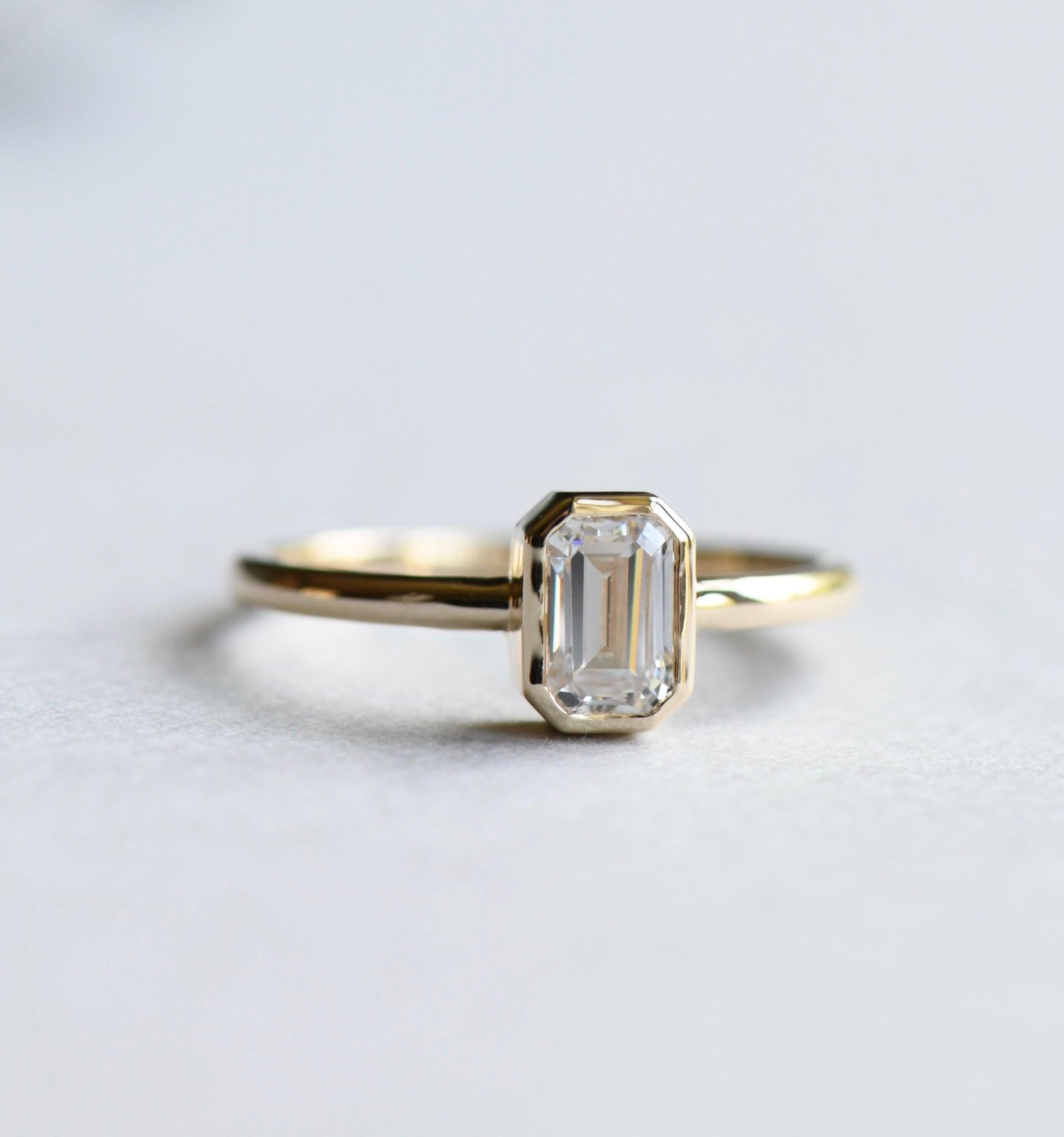 For Sale:  14 Karat Gold with 0.5 Carat Emerald Cut Diamond Solitaire Ring, Engagement Ring 4