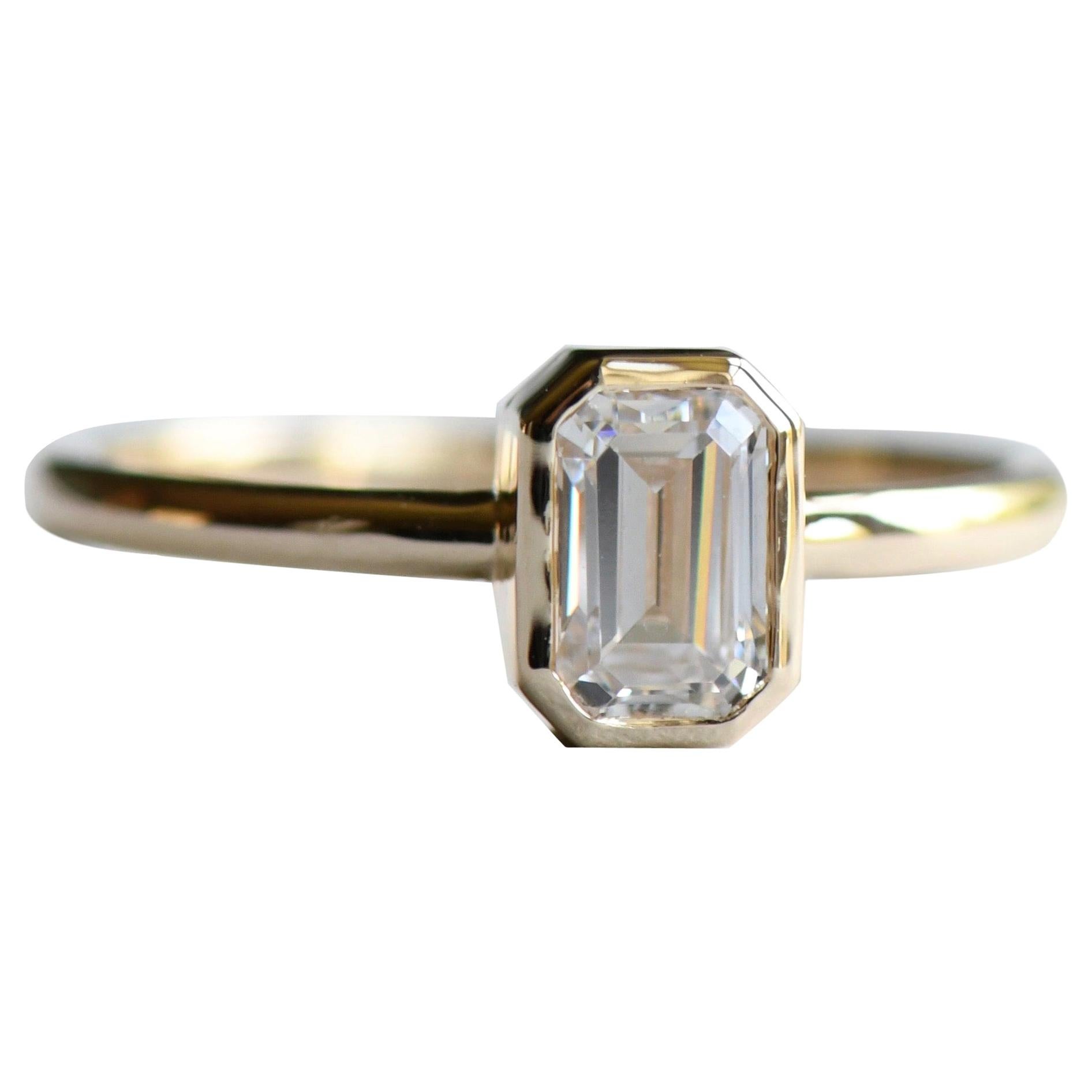 Bague de fiançailles solitaire en or 14 carats avec diamant taille émeraude de 0,5 carat, bague de fiançailles