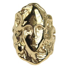 Bague portrait de femme en or 14 carats avec visage