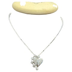 14 Karat Goldheart Pendant with White Diamond & 14 Karat White Gold Chain