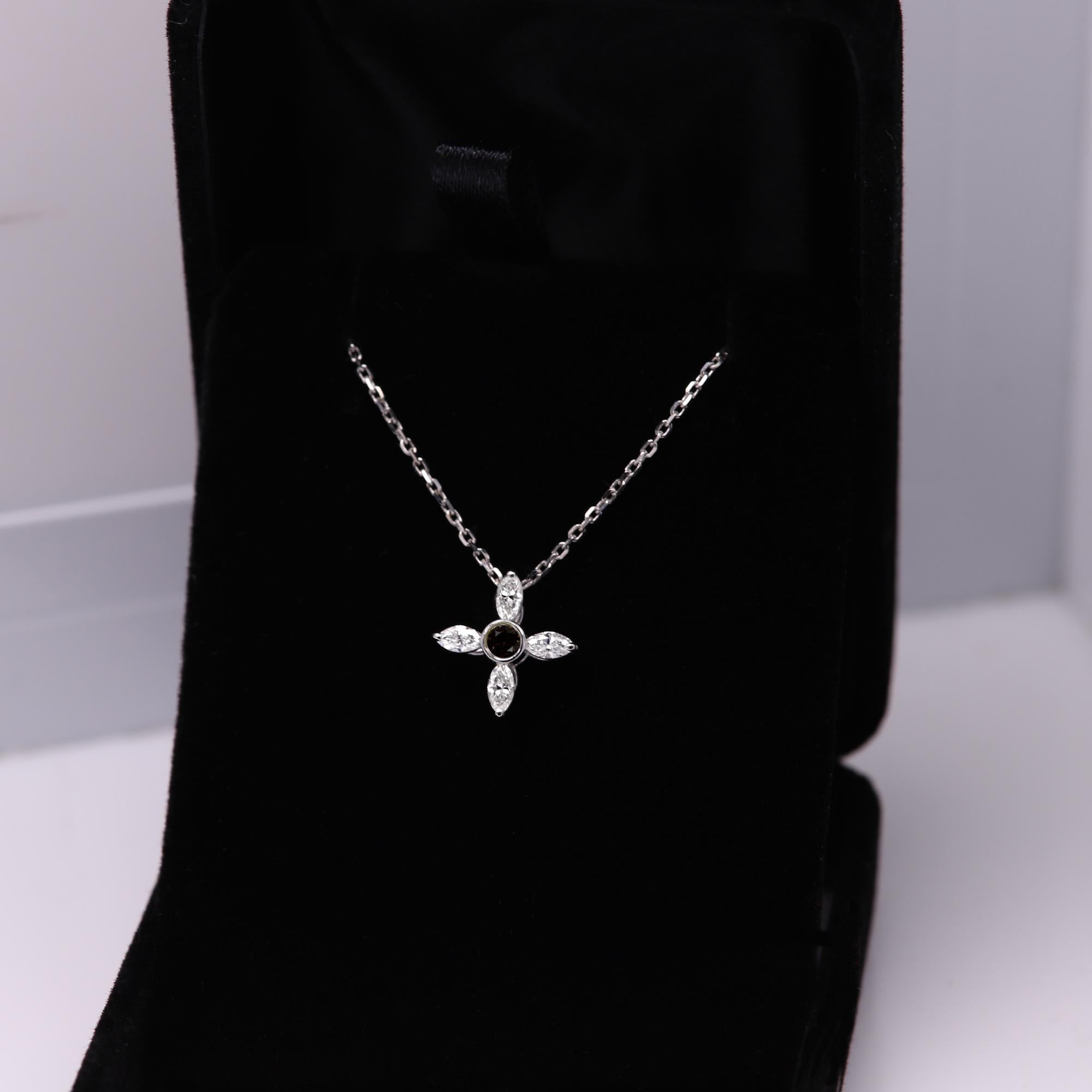14 Karat Greek Cross Choker Marquise Diamonds Choker White Gold Pendant For Sale 3