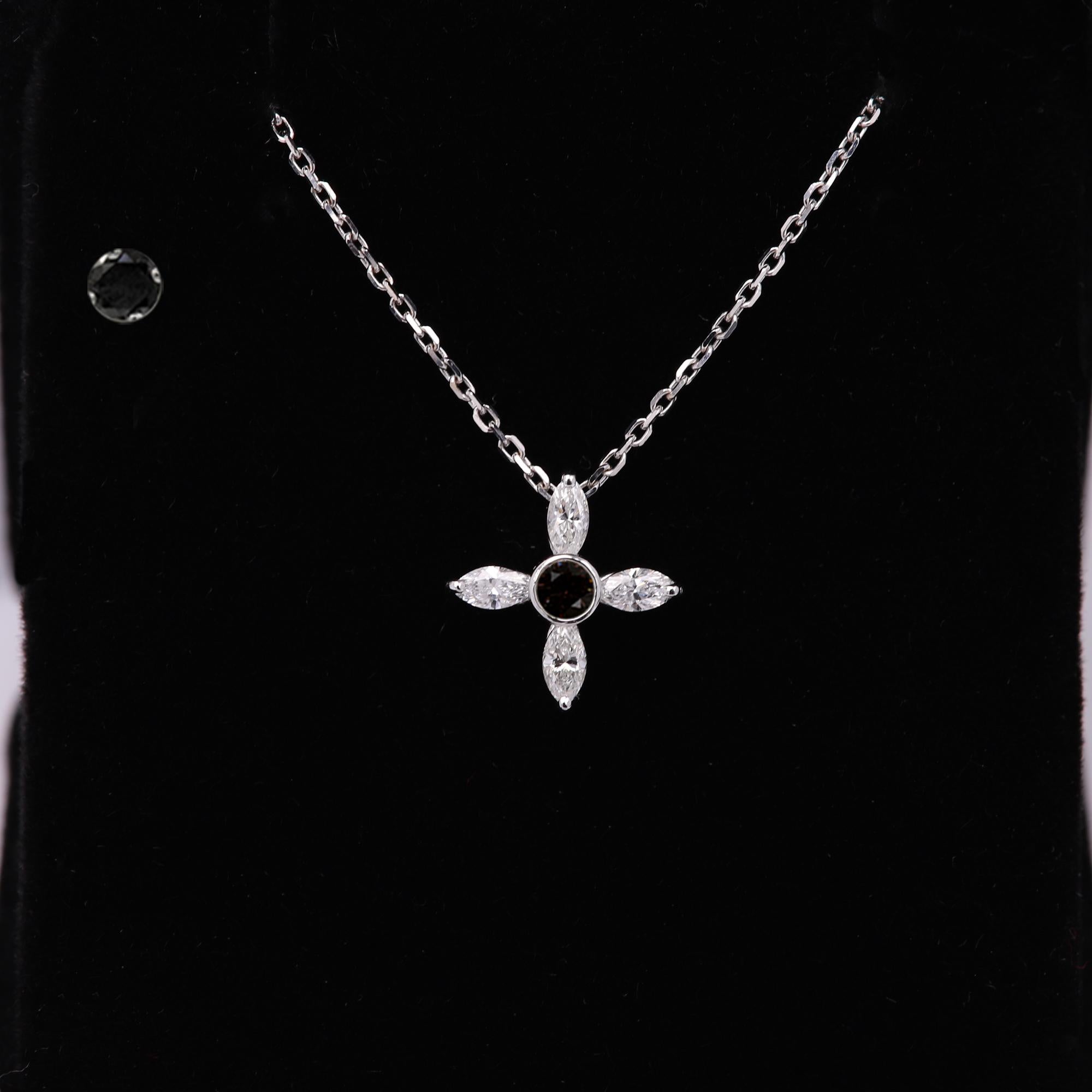 14 Karat Greek Cross Choker Marquise Diamonds Choker White Gold Pendant For Sale 4